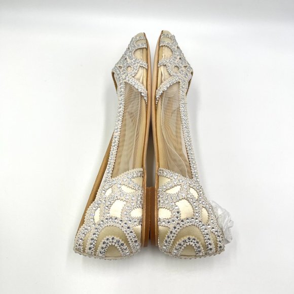 Badgley Mischka BHLDN Size 8 Gigi Point Toe Jeweled Ivory Ballet Flats Shoes - Picture 10 of 16